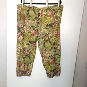 faith Large tropical beach wide leg capri pull on drawstring pants beaded shells
